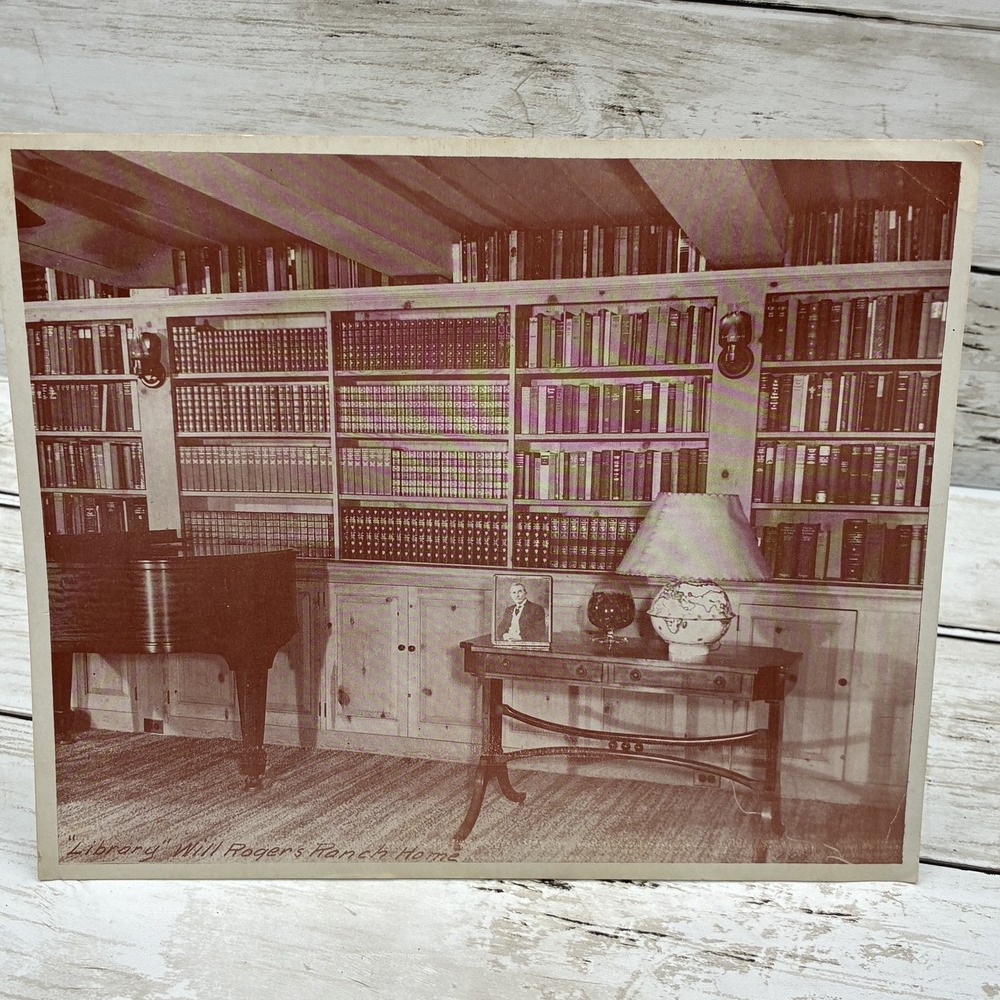 Vintage Will Rogers Ranch Home Library Giant Postcard Sepia Photo Souvenir Print